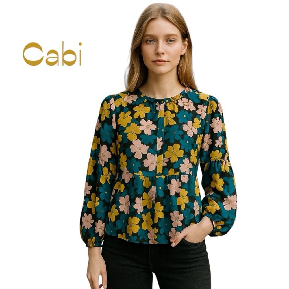 Cabi Black Floral Button Down Size XS